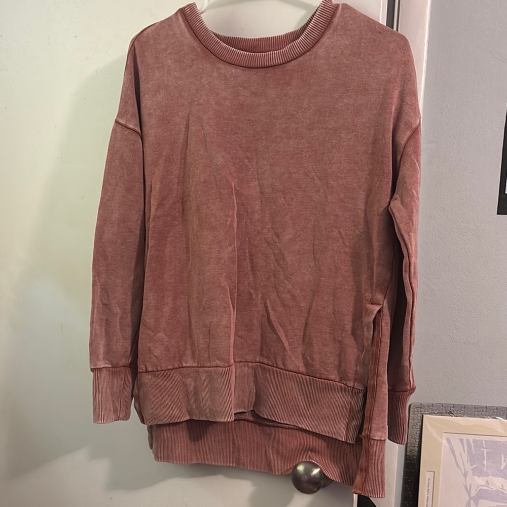 Velocity Pink Crewneck Sweater with Ribbed Trim